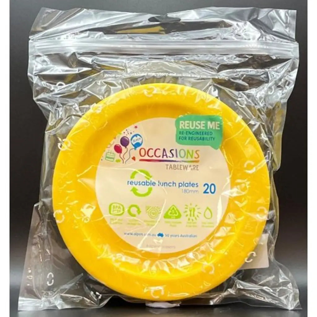 Alpen Occasions Reusable Lunch Plates Yellow 180mm 20Pk 381125