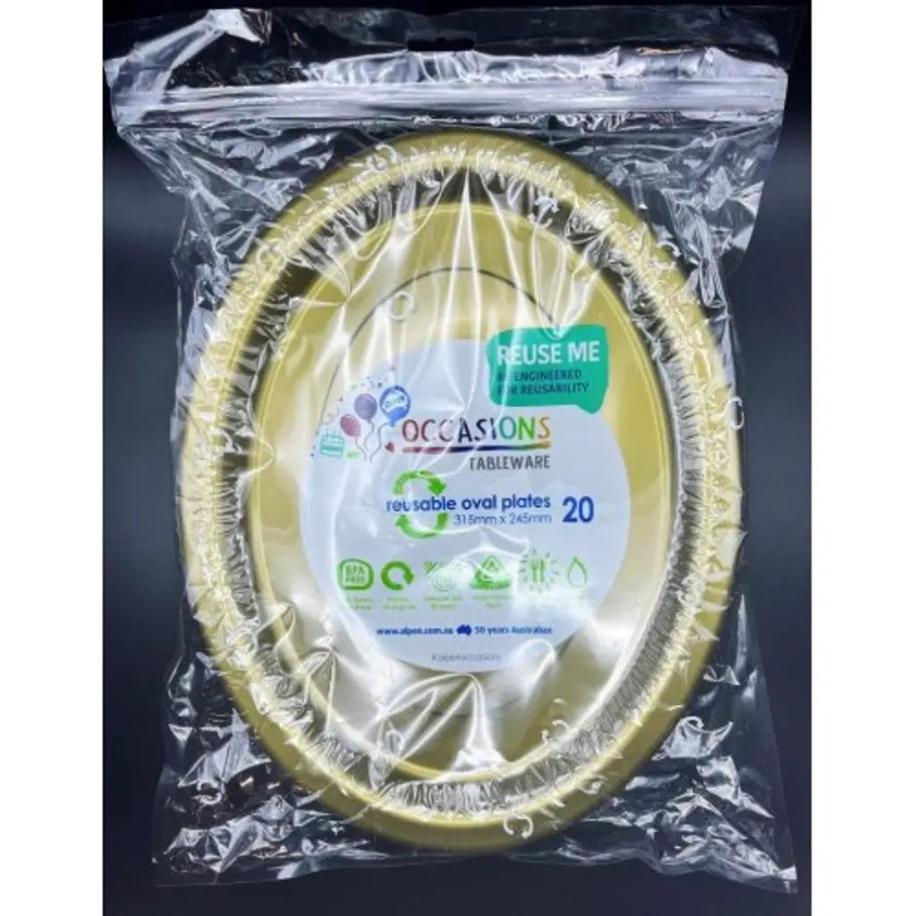 Alpen Occasions Reusable Oval Plates Gold 315x245mm 20Pk 383131