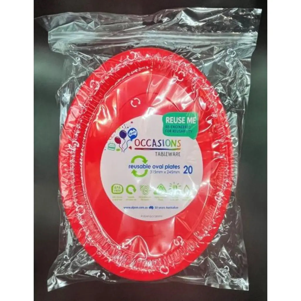 Alpen Occasions Reusable Oval Plates Red 315x245mm 20Pk 383116