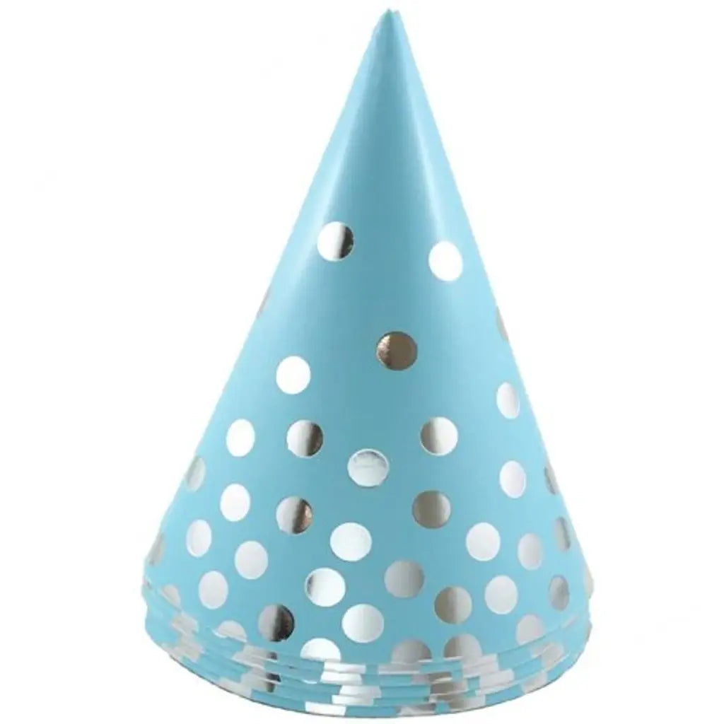 Alpen Party Cone Hat Blue With Silver Dot 150 mm 6Pk 107827