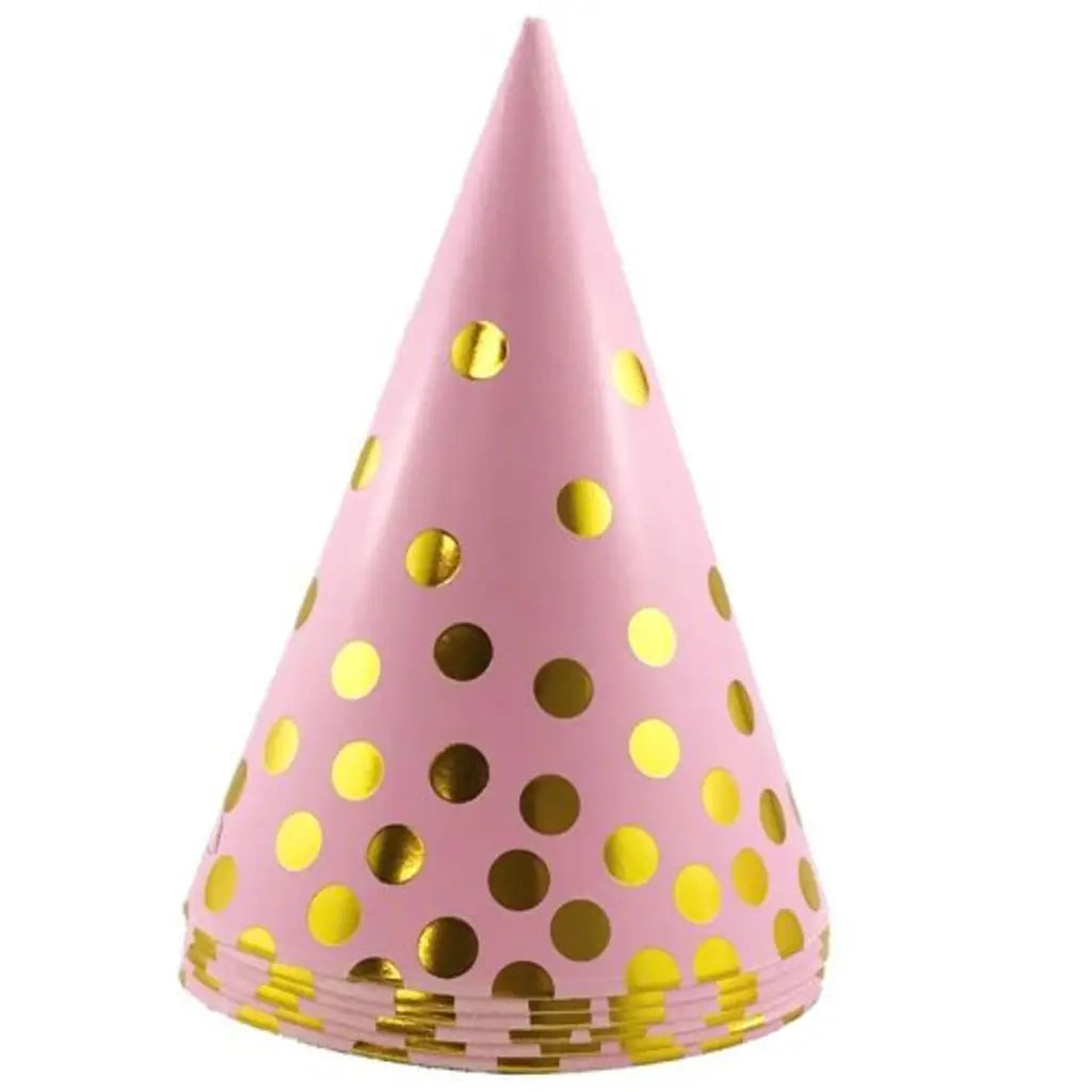 Alpen Party Cone Hat Pink With Silver Dot 150 mm 6Pk 107825