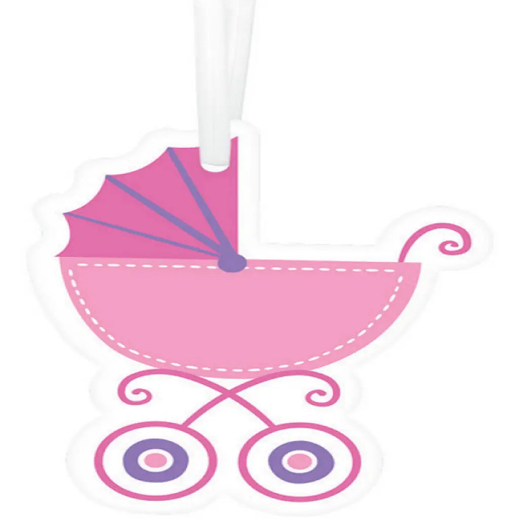 Baby Carriage Pink Tags with Twist Ties 25Pk 260135