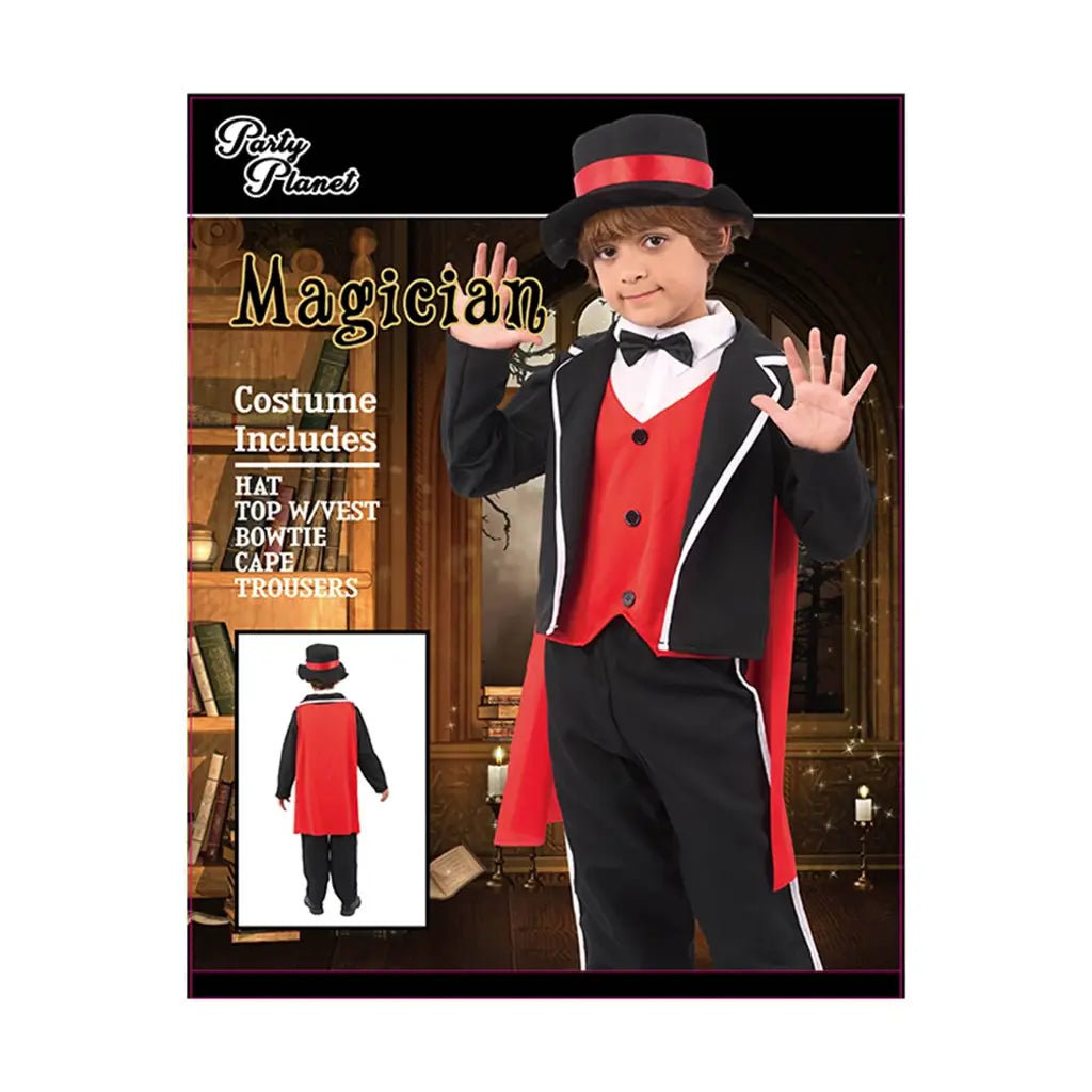 Boy Magician Costume Size XXL Including Hat, Top Vest, Bowtie, Cape, Trousers, Height 152cm, Waist 64cm PP74177