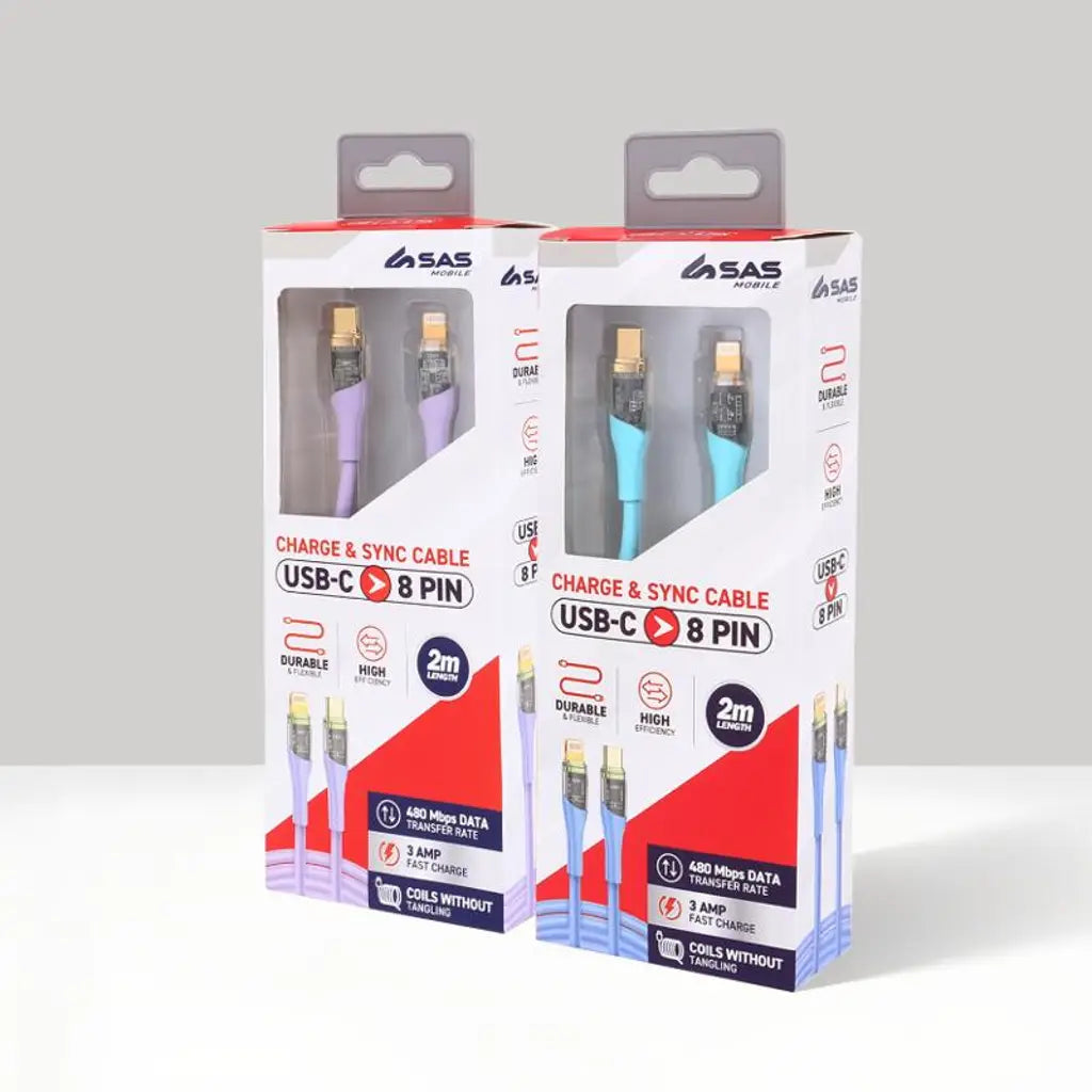 Charge & Sync Usb C To 8 Pin Pvc Cable - Suitable For Iphone Devices Blue & Purple 2m 277919