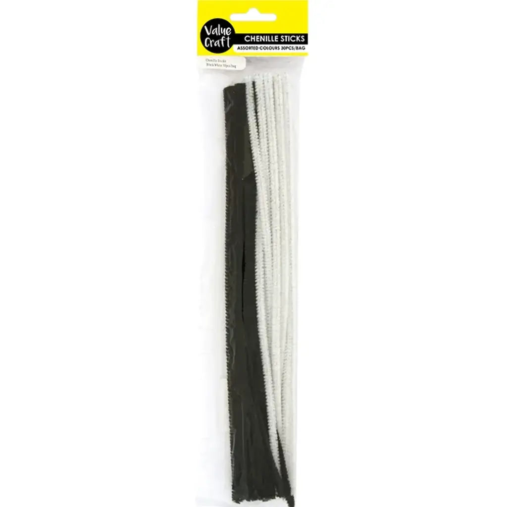 Chenille Sticks Black White 6mm 60Pk VCCS09