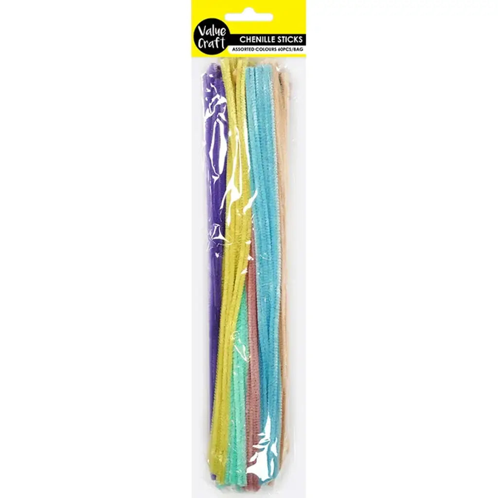Chenille Sticks Lolly Mix 6mm 60Pk VCCS12