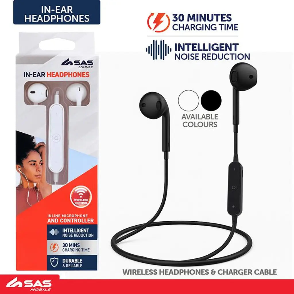 Corded Wireless Earphones Wifi Enabled With Charging Cable Black & White Assorted 236121