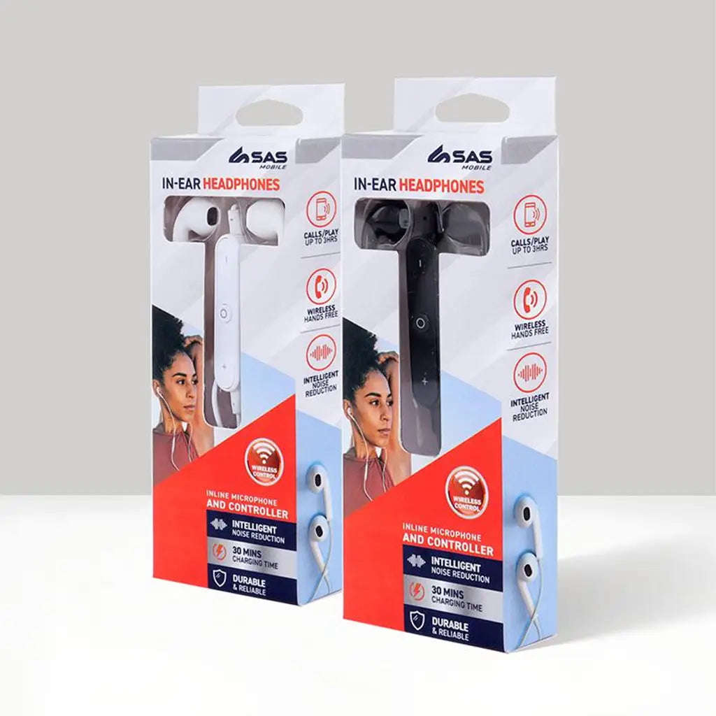 Corded Wireless Earphones Wifi Enabled With Charging Cable Black & White Assorted 236121