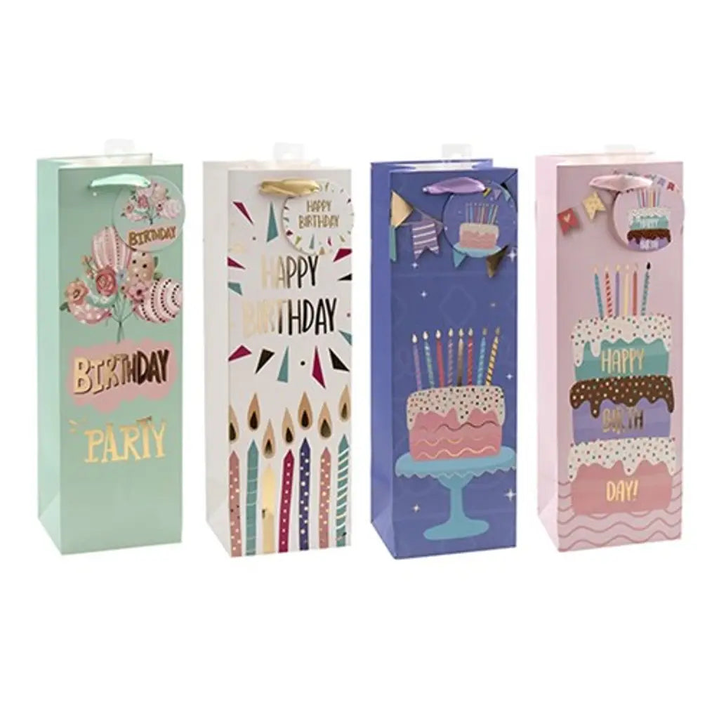 Dats Gift Bag 210Gsm Happy Birthday With J Hook Bottle 120x360x100mm 72796