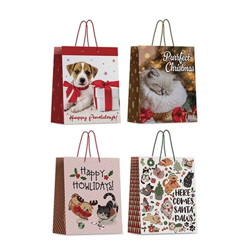 Dats Gift Bag Xmas Pets 157gsm M w JHook 4 Asst Designs 73170