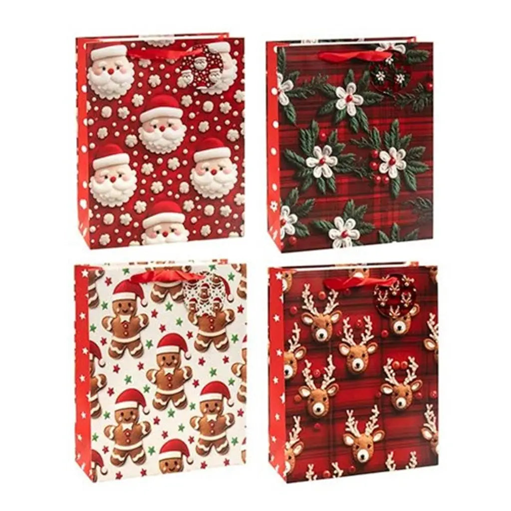 Dats Gift Bag Xmas w Crystal Glitter 210gsm L w JHook Asst 73145