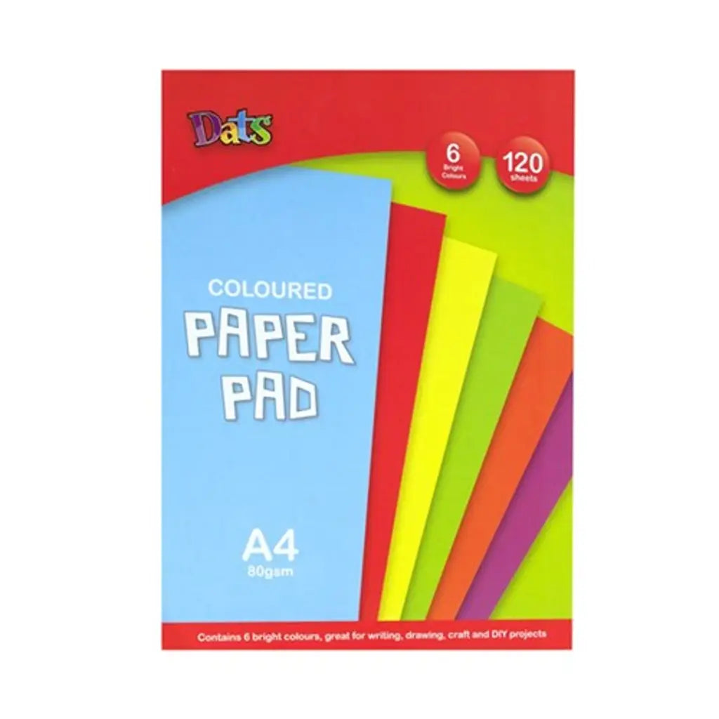 Dats Pad Paper Colour 6 Bright Colours A4 80gsm 120Sheets 58009