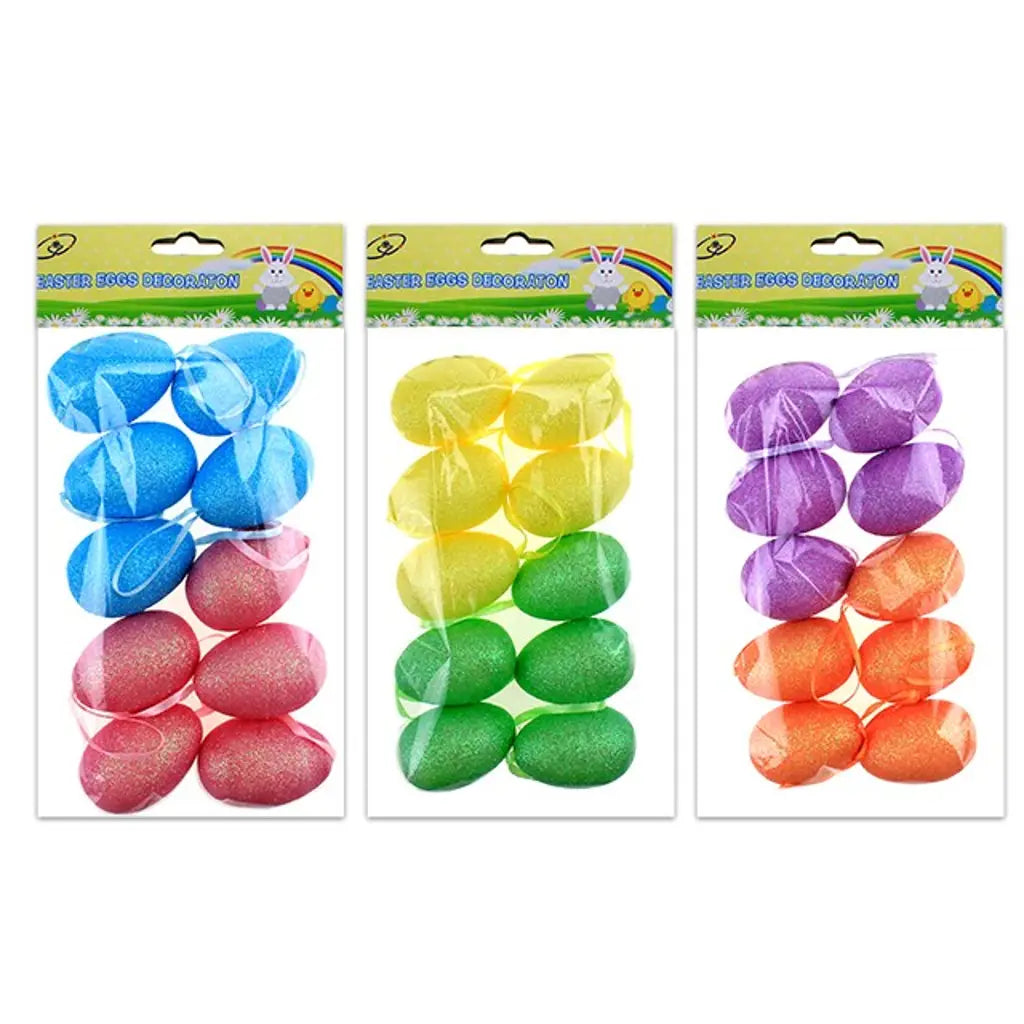 Easter Eggs 6cm Glitter Foam Hanging 3asst 10Pk EA28344