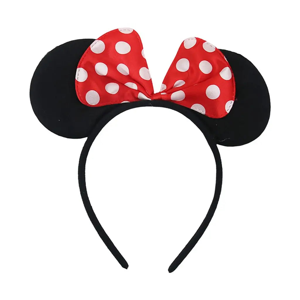 Fantasy Kingdom Black Mouse Ears With Red White Bow on Headband A32886