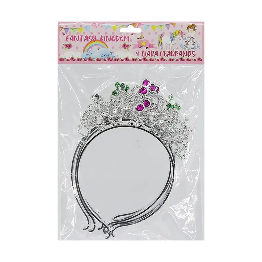 Fantasy Kingdom Silver Princess Tiaras With Assorted Colour Diamante 4Pcs A121528