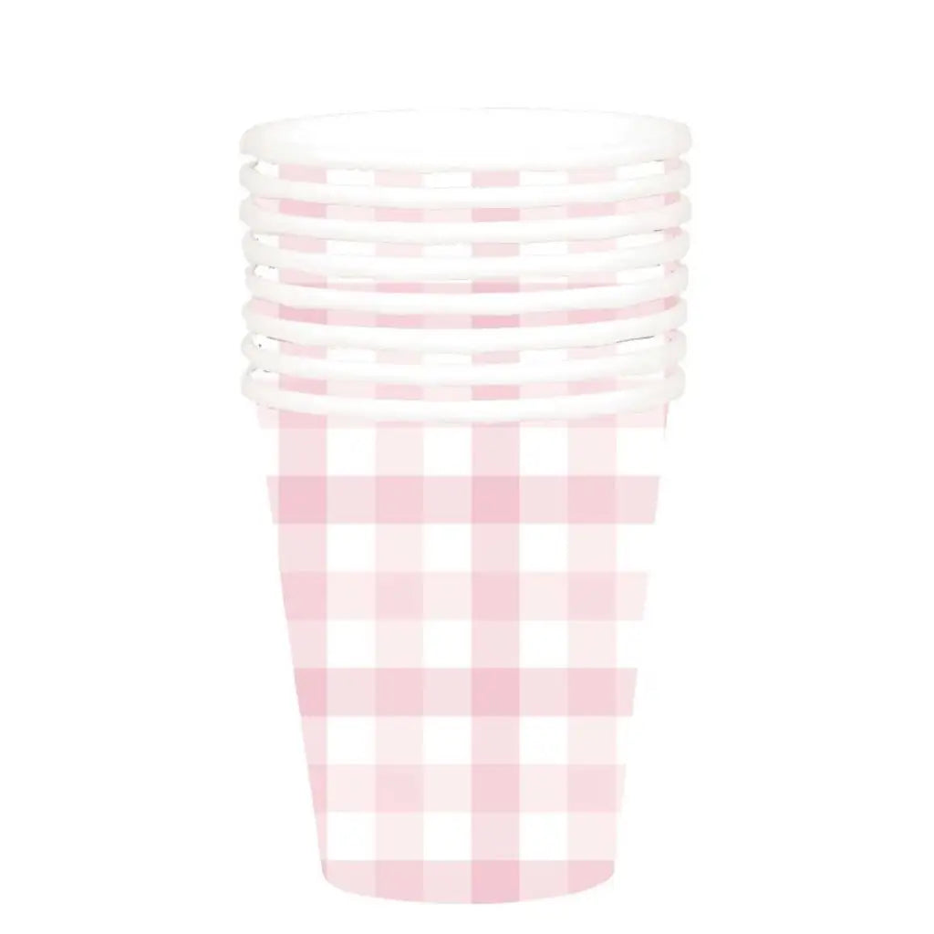 Gingham Paper Cup Pastel Pink 266ml 8Pk 88852887