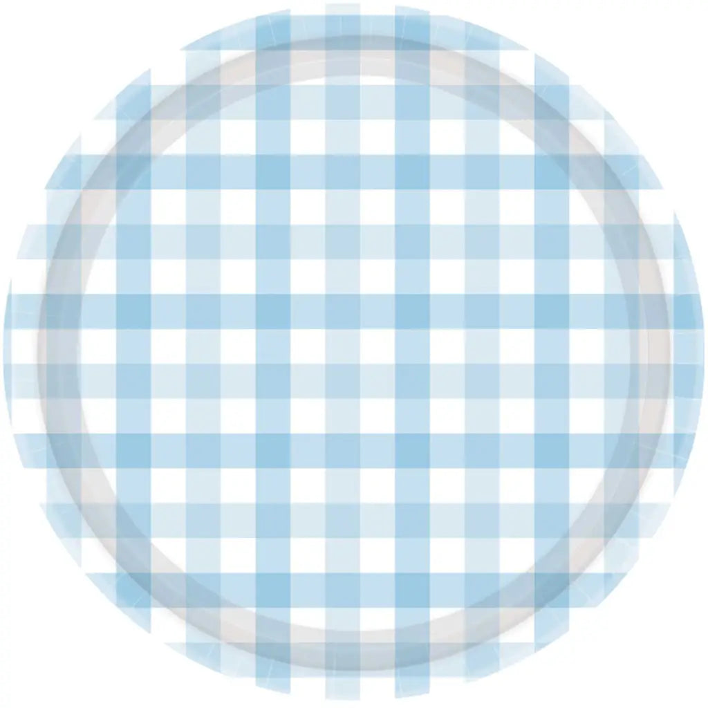 Gingham Paper Plate Pastel Blue 17cm 8Pk 88052757
