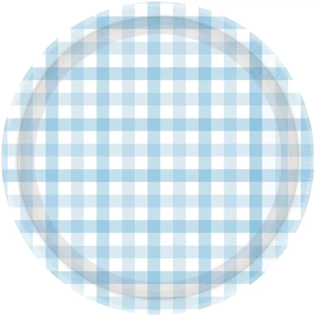 Gingham Paper Plate Pastel Blue 23cm 8Pk 88052764