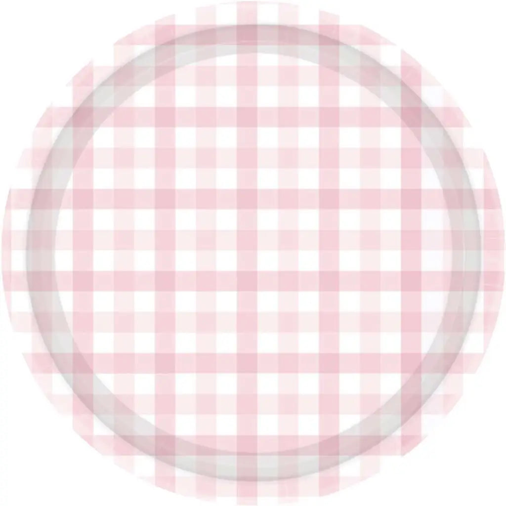Gingham Paper Plate Pastel Pink 23cm 8Pk 88052900