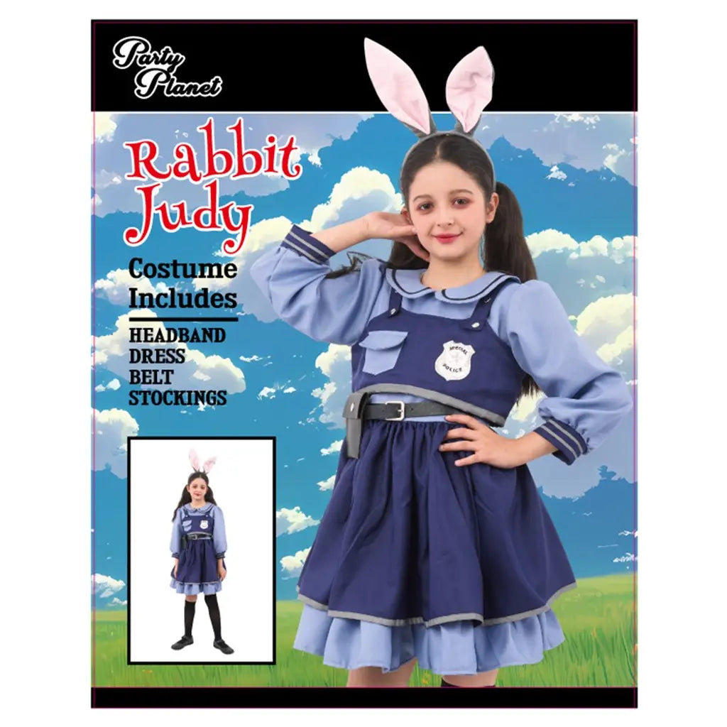 Girl Judy Hopps Costume-Including Headband, Dress, Belt, Tie, Stockings, PP95776