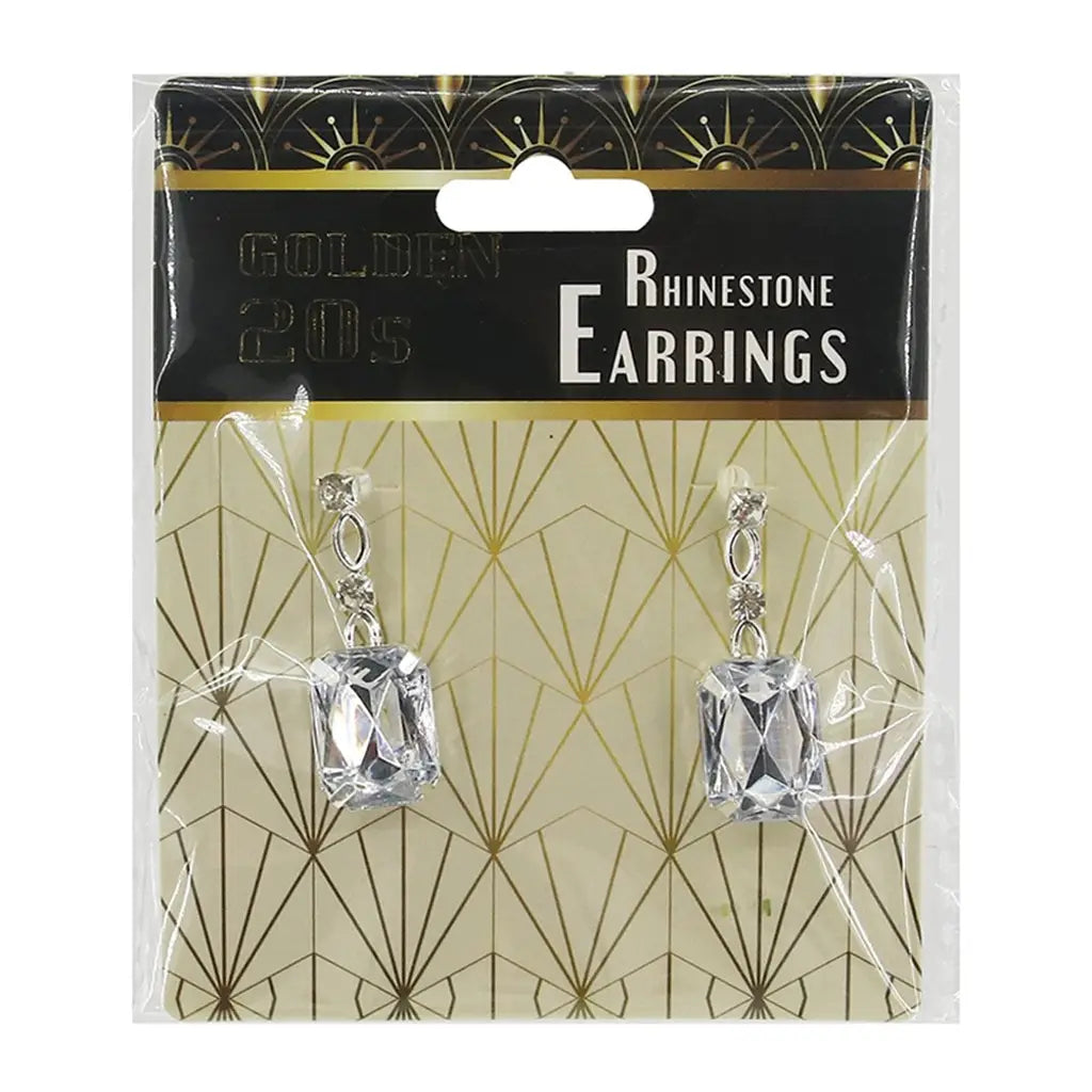 Golden 20s Silver Vintage Rhinestone Earrings A246016