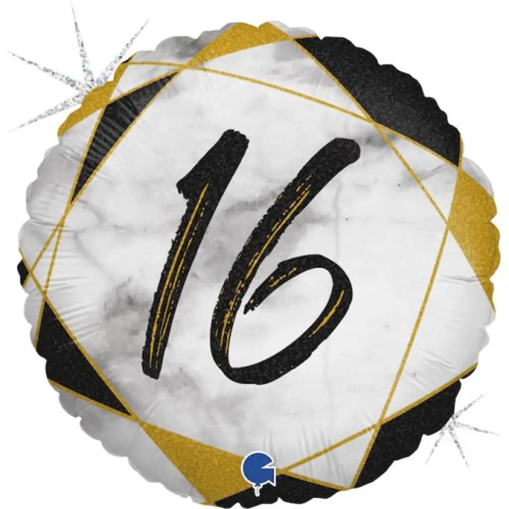 Grabo Foil Balloon 16 Birthday Marble Black 18in G78060GHK