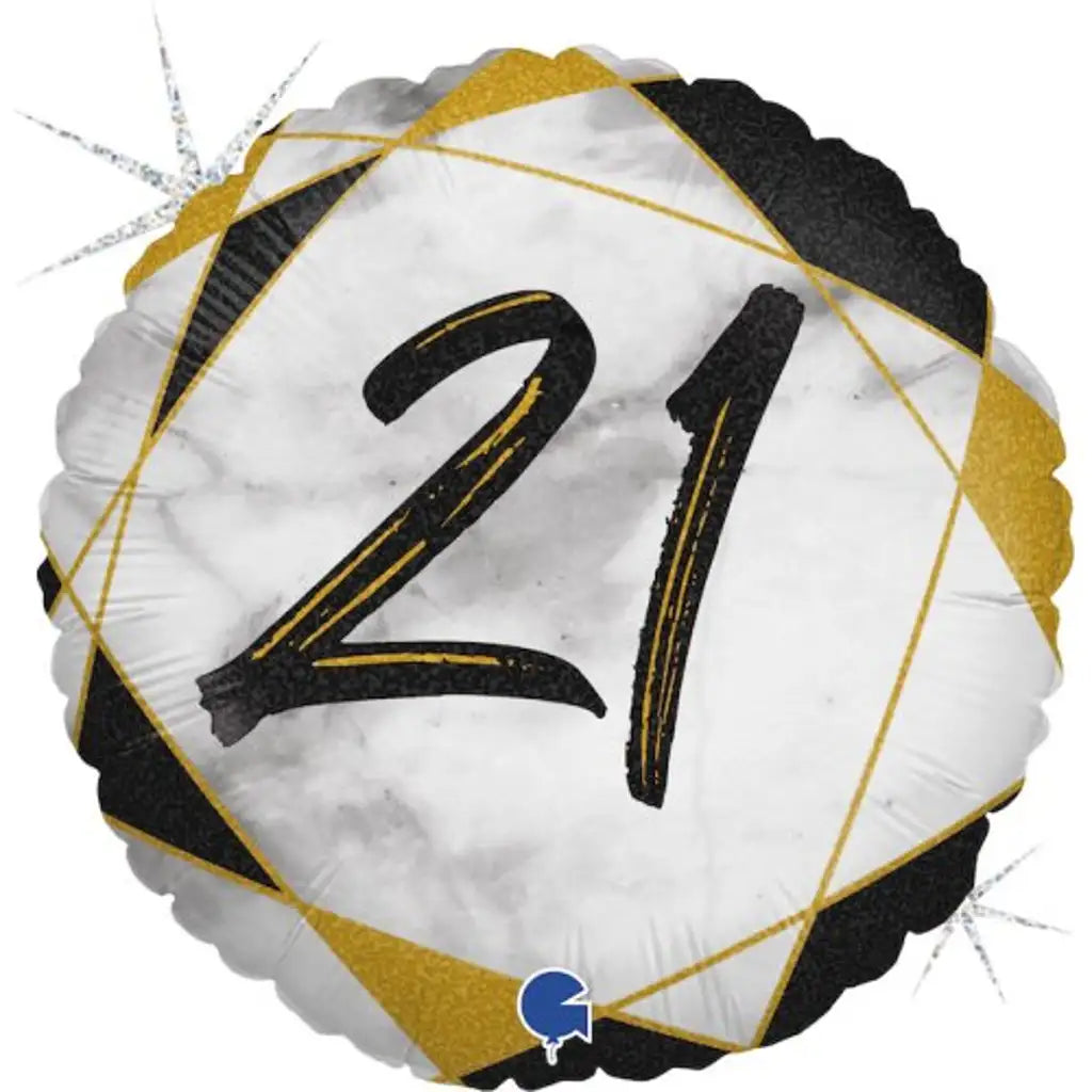 Grabo Foil Balloon 21 Birthday Marble Black 18in G78062GHK