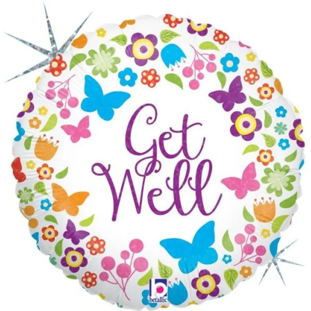 Grabo Foil Balloon Butterflies Flowers Get Well 18in G36154HP