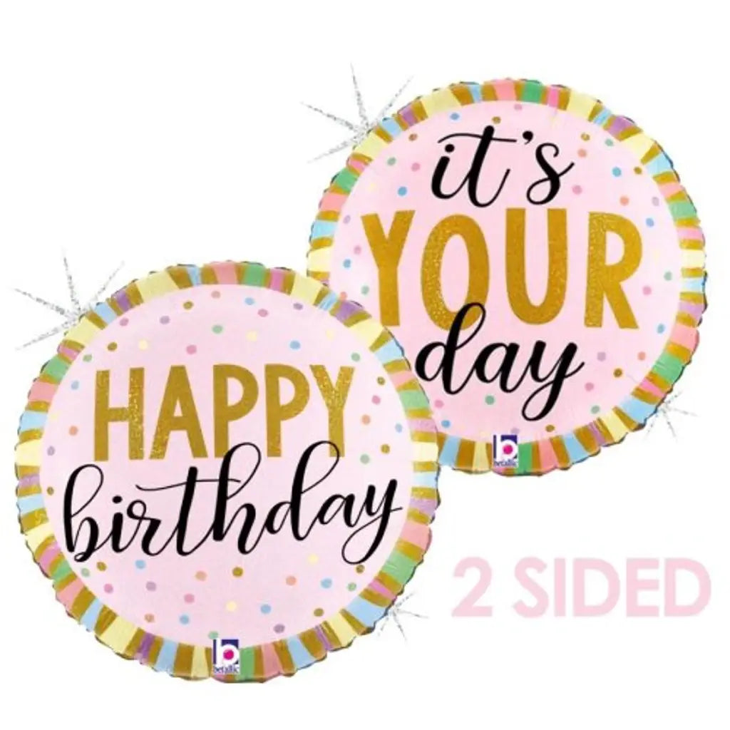 Grabo Foil Balloon Pastel Bday Stripes H 18in G26367GHP