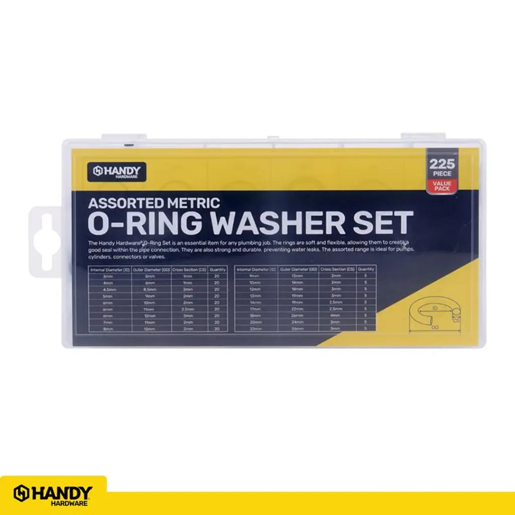 Handy Hardware Black Rubber O Ring Washer Set Assorted Sizes 225Pcs 281190