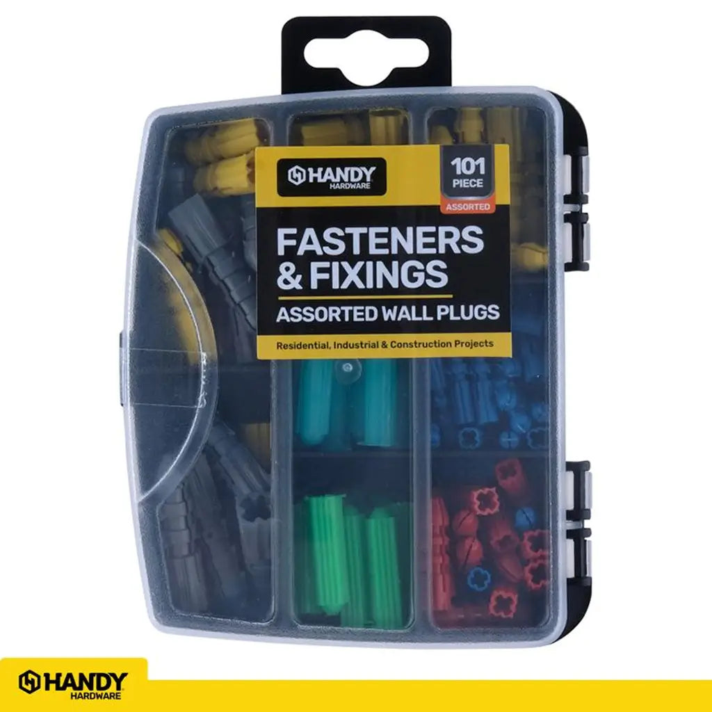 Handy Hardware Fasteners Fixings in Storage Case Assorted Wall Plugs 101Pcs 281435