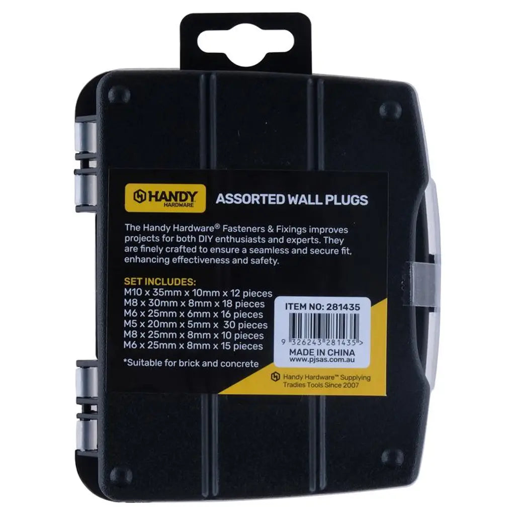 Handy Hardware Fasteners Fixings in Storage Case Assorted Wall Plugs 101Pcs 281435