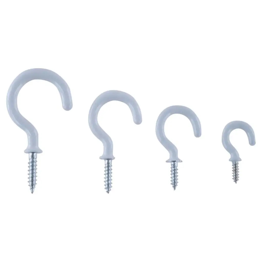 Handy Hardware Fasteners Fixings in Storage Case Round Screw Hooks White PVC Assorted Sizes 30Pcs 281374