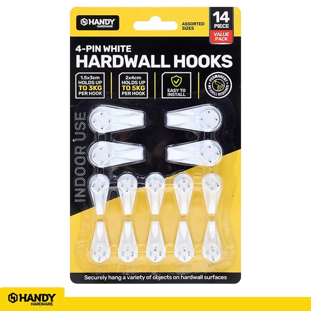 Handy Hardware Hooks Hardwall Hangers Assorted Sizes 14Pcs 67671