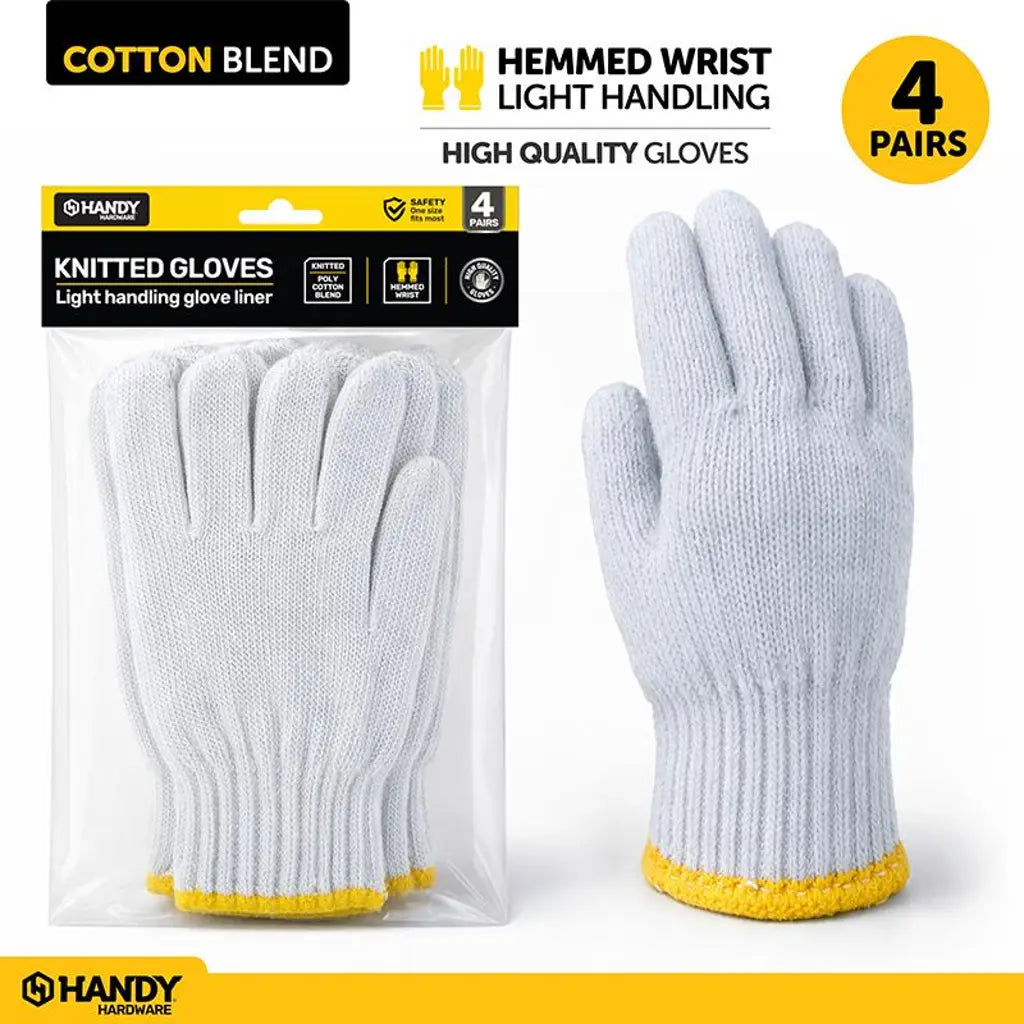 Handy Hardware Knitted Gloves Poly Cotton Blend 4 Pairs 104123