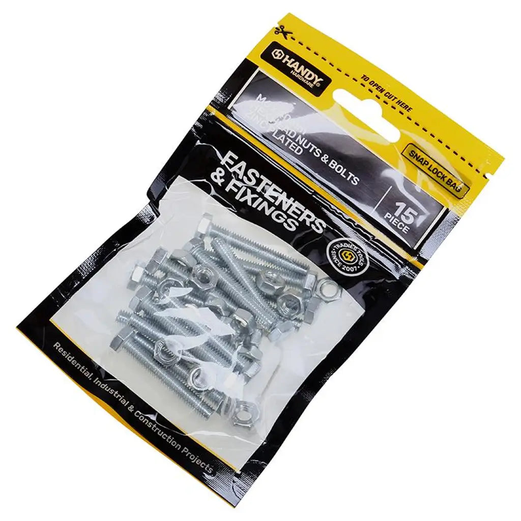 Handy Hardware Nuts Bolts Hex Head Zinc Plated M6x40mm 15Pcs 225385