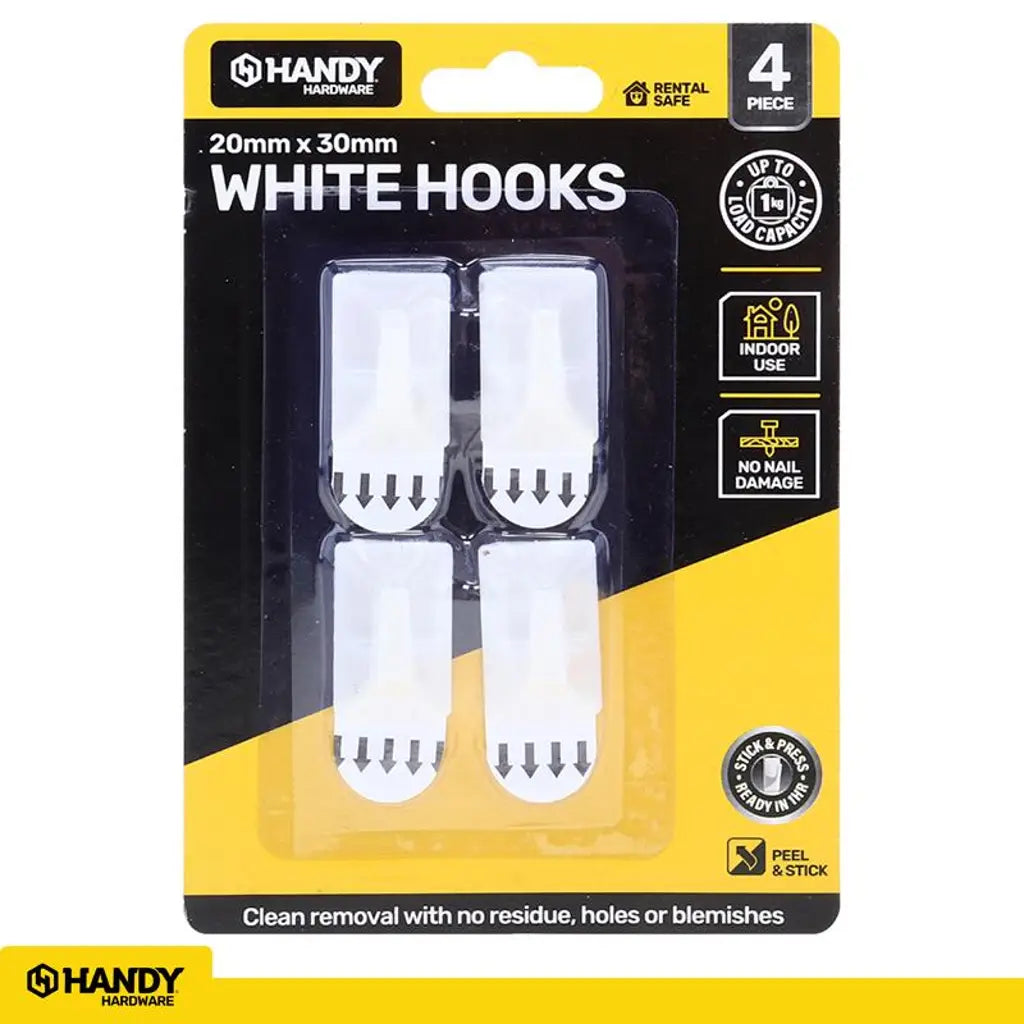 Handy Hardware Removable Hooks 30x20mm 4Pk 218110