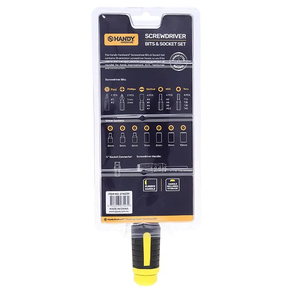Handy Hardware Screwdriver Handle with Socket and Driver Bit Set 25Pcs 274239