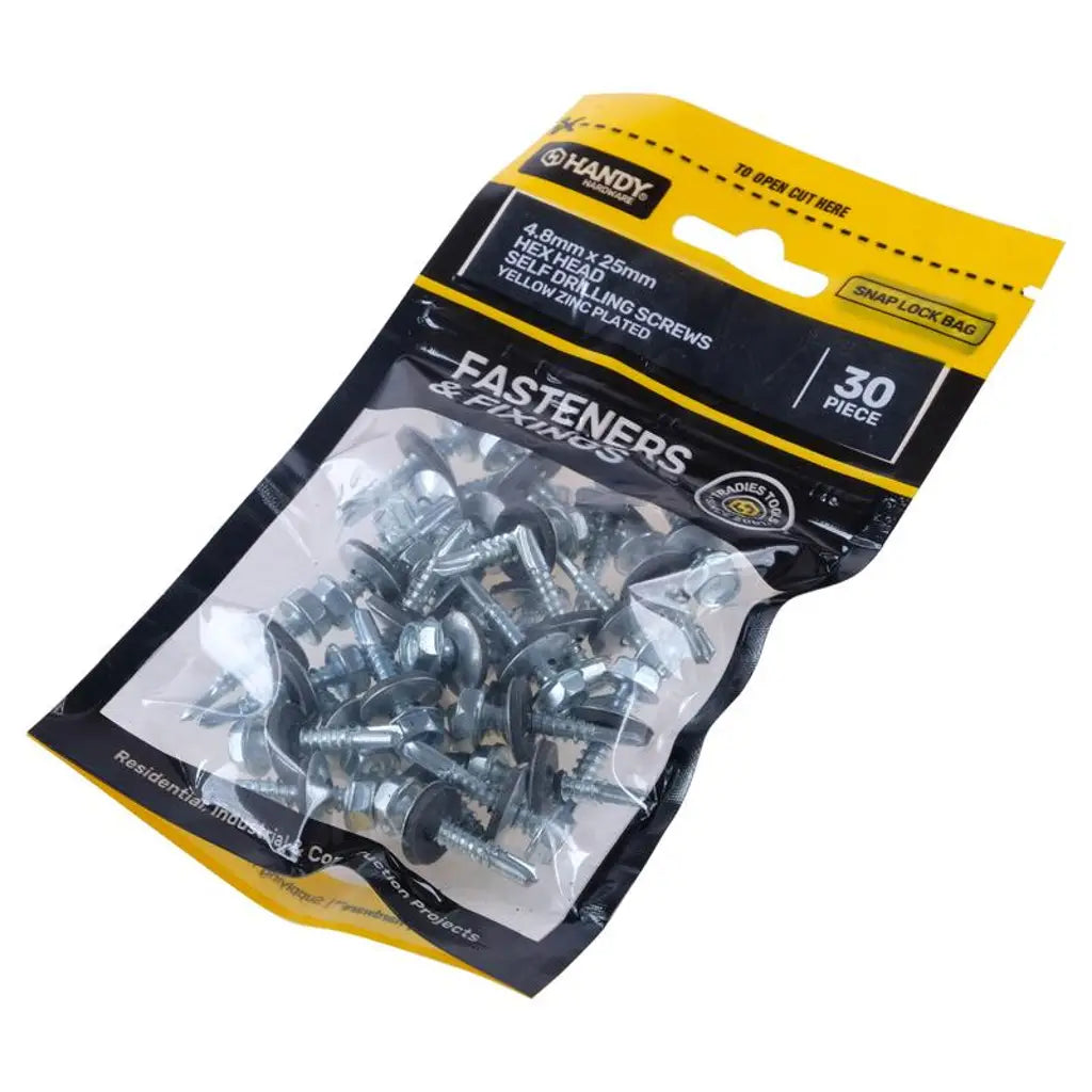 Handy Hardware Self Drilling Screw Hex Head Zinc Plated 4.8x25mm 30Pcs 225323