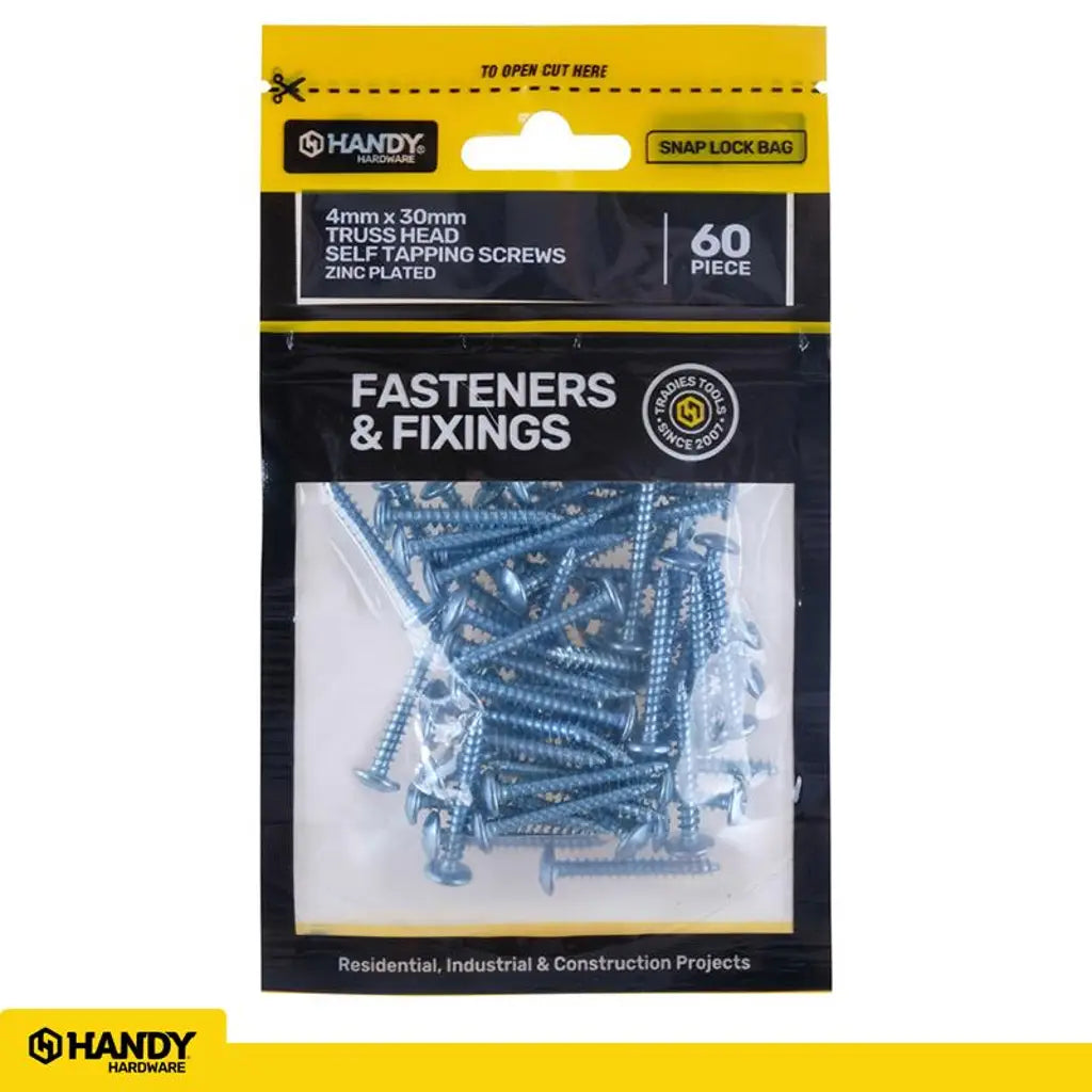 Handy Hardware Truss Head Self Tapping Screws Zinc Plated 4x30mm 60pcs 225453