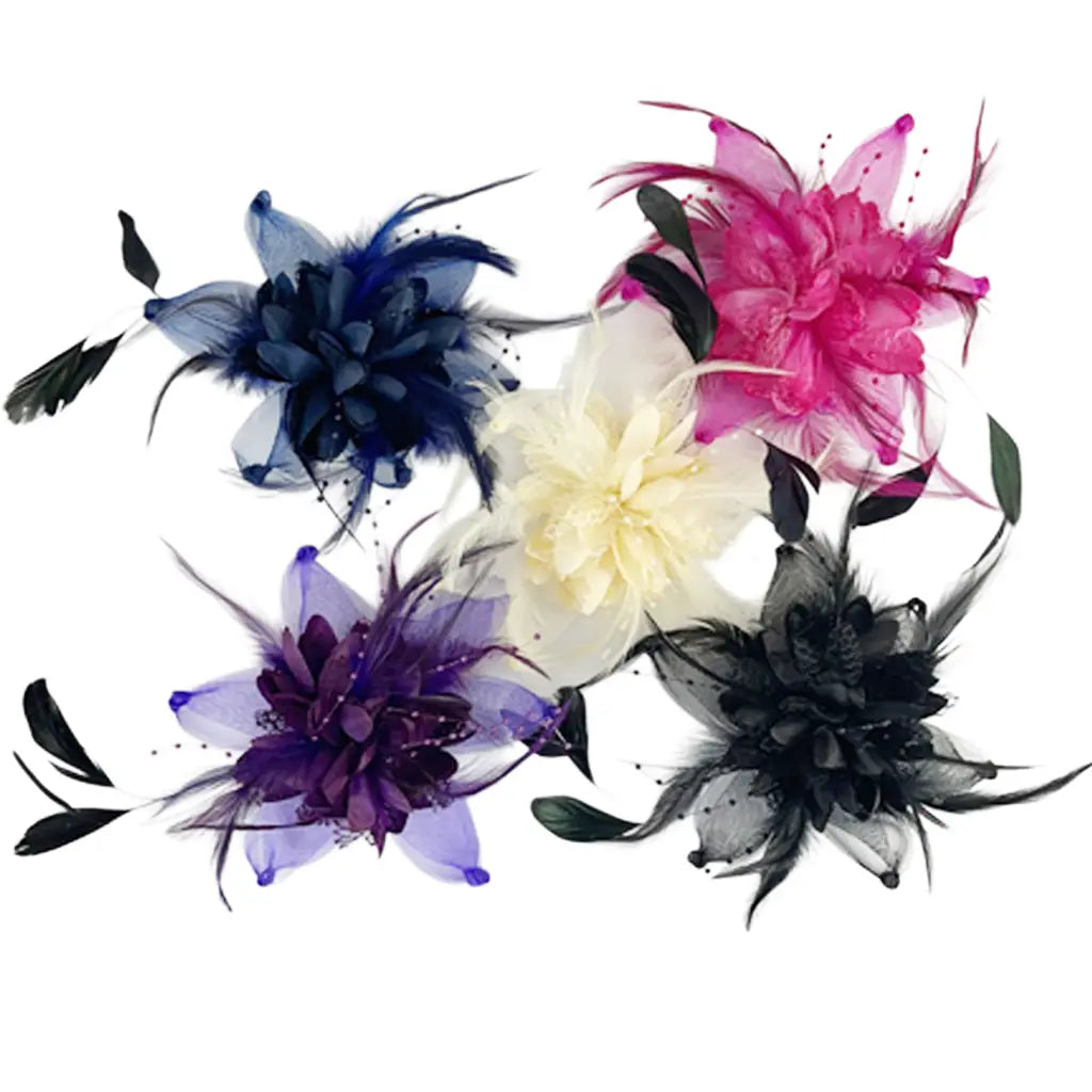 Fascinator Flower W/Beads & Feathers 17cm 5Cols K195522