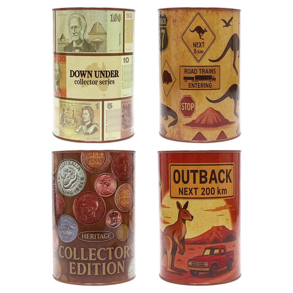 Money Tin Australia Money Themes 4 Assorted Designs 10x15cm 326662