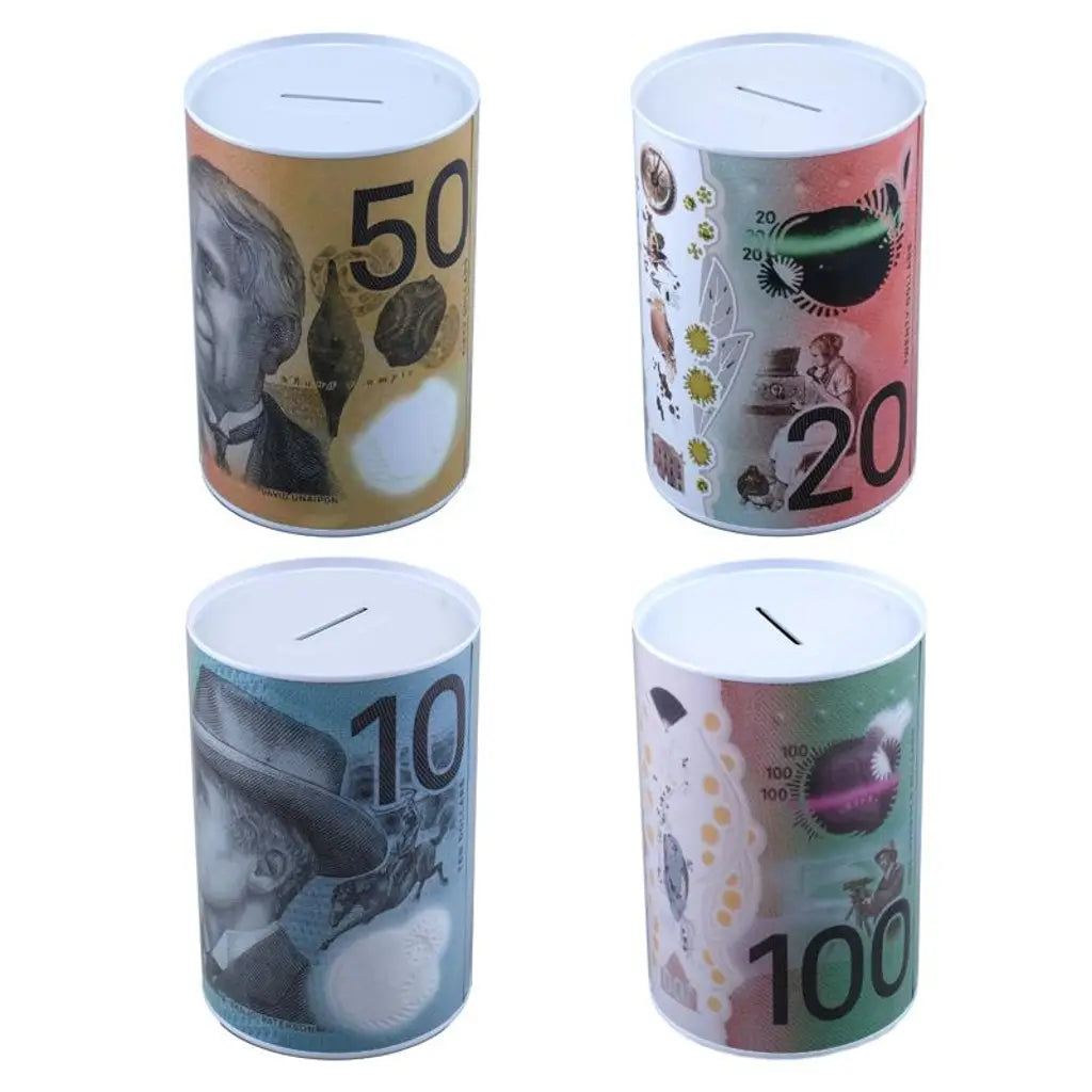 Money Tin Piggy Bank Australian Currency Design 15x10cm 278619
