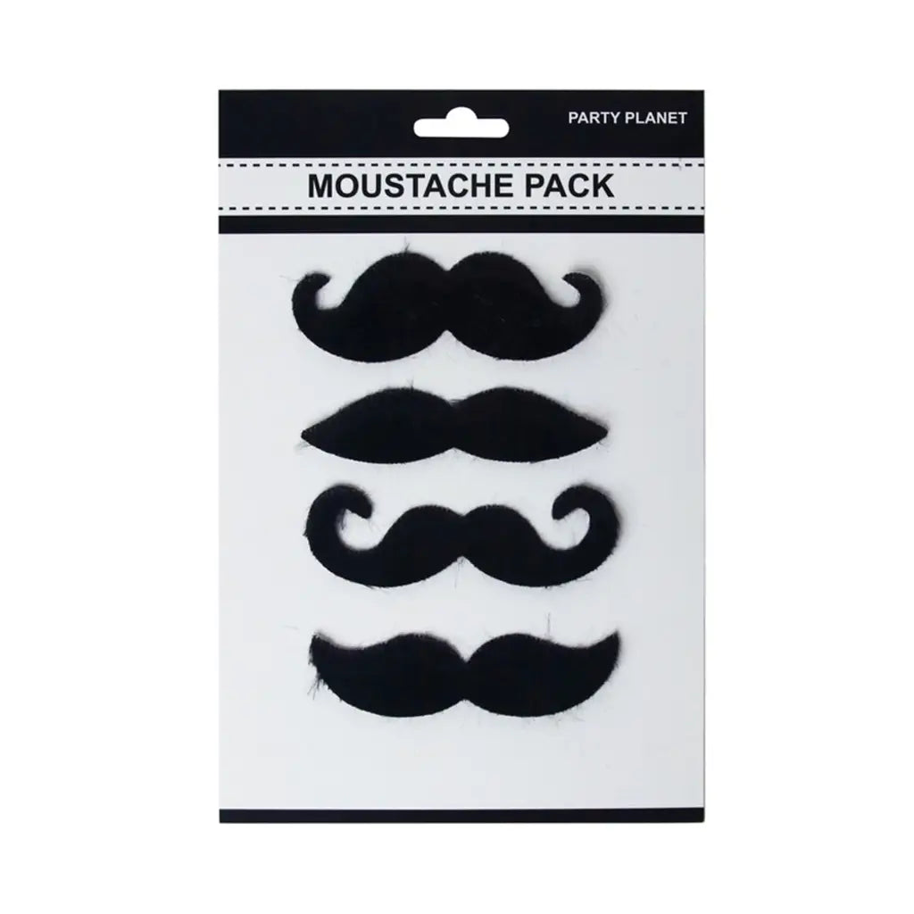 Moustache Pack Black Asstorted 4Pk PP51304