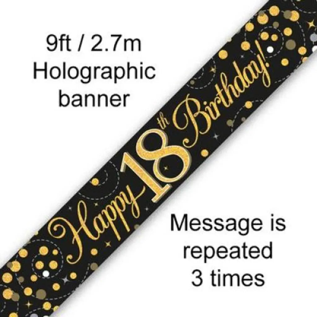 OaktreeUK Banner 18 Birthday Sparkle Fizz Black Gold 2.7m 109501