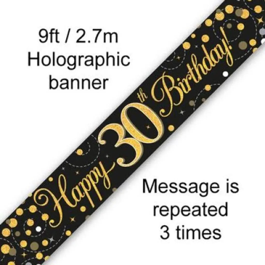 OaktreeUK Banner 30 Birthday Sparkle Fizz Black Gold 2.7m 109503