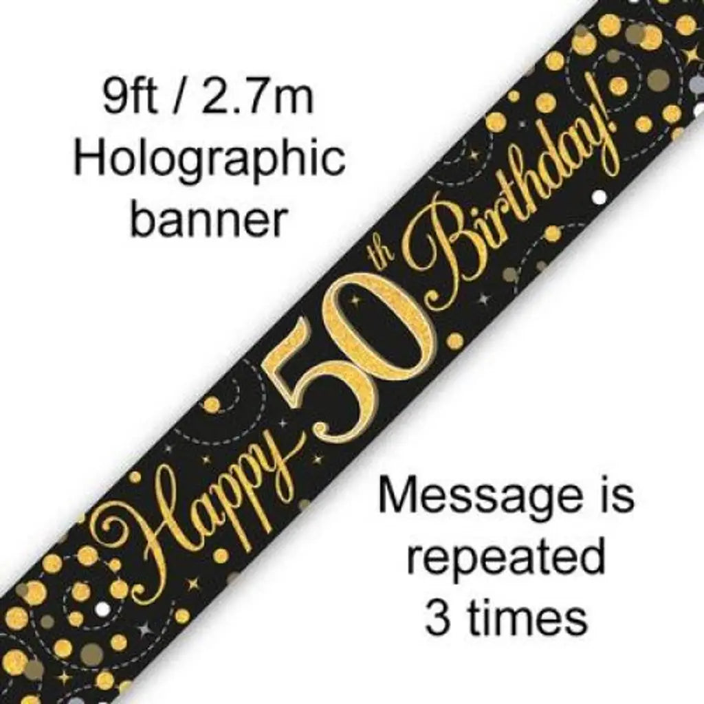 OaktreeUK Banner 50 Birthday Sparkle Fizz Black Gold 2.7m 109505