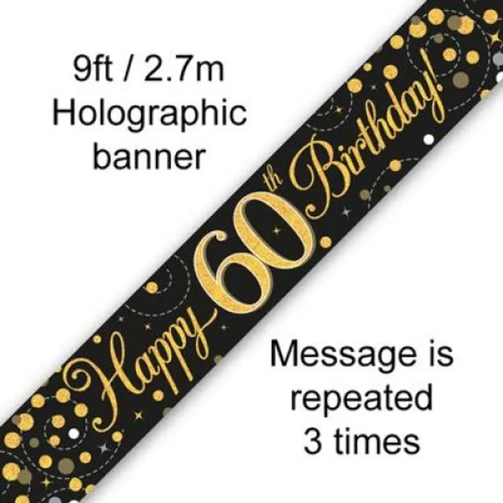 OaktreeUK Banner 60 Birthday Sparkle Fizz Black Gold 2.7m 109506