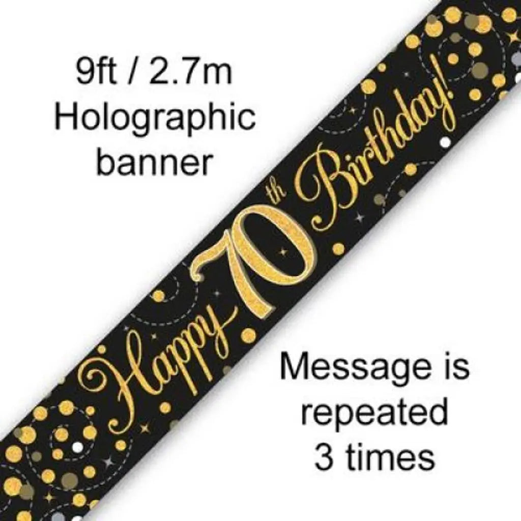 OaktreeUK Banner 70 Birthday Sparkle Fizz Black Gold 2.7m 109507