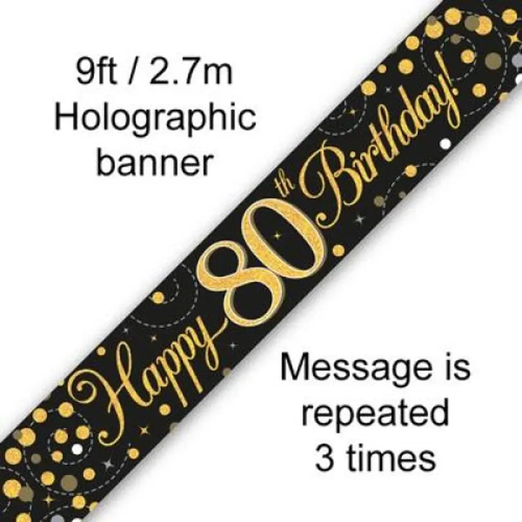 OaktreeUK Banner 80 Birthday Sparkle Fizz Black Gold 2.7m 109508